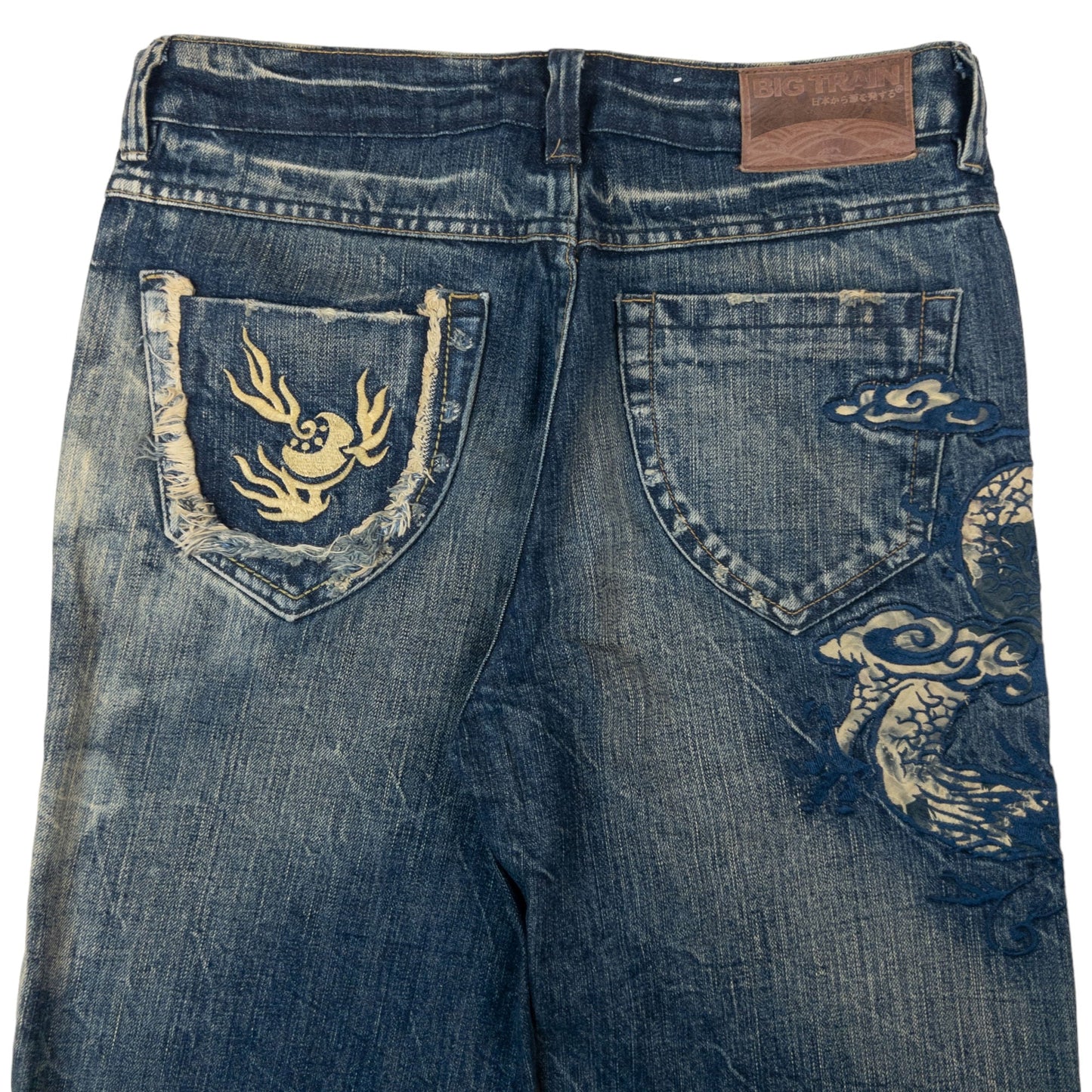 Vintage Big Train Japanese Dragon Embroidered Denim Jeans Size W31