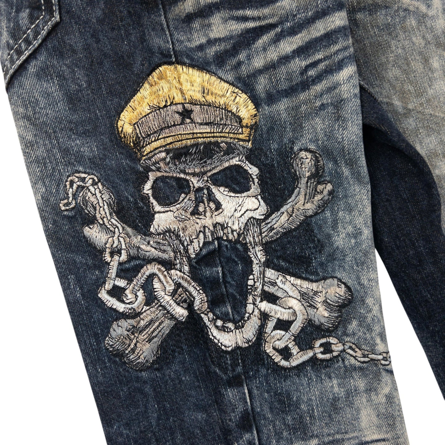 Vintage Big Train Embroidered Skull Crossbones Japanese Denim Jeans Size W30