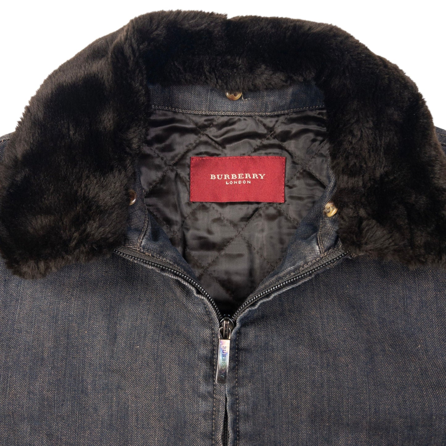 Vintage Burberry Fur Collar Denim Jacket Women's Size S