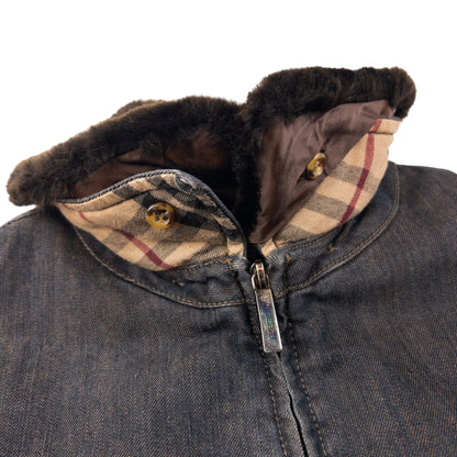 Vintage Burberry Fur Collar Denim Jacket Women's Size S