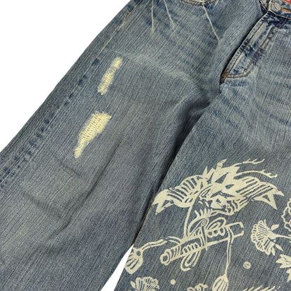 Vintage Birds And Waves Japanese Denim Jeans Size W30