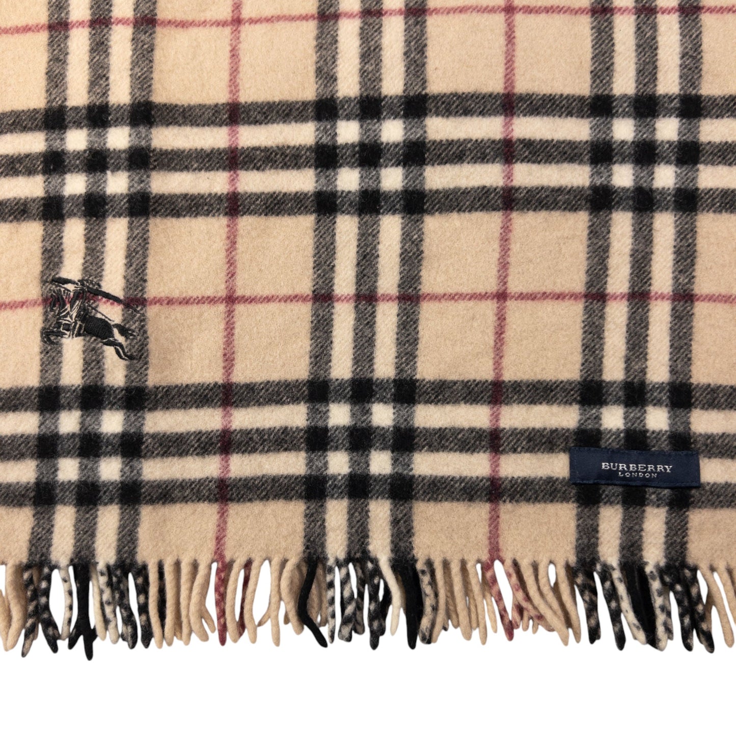 Vintage Burberry Nova Check Cashmere Tassel Throw Blanket