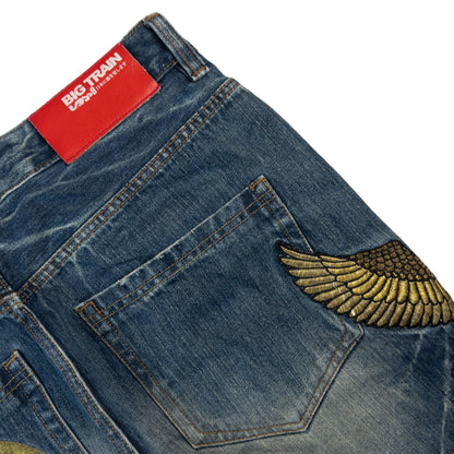 Vintage Big Train Embroidered Eagle Japanese Denim Jeans Size W35