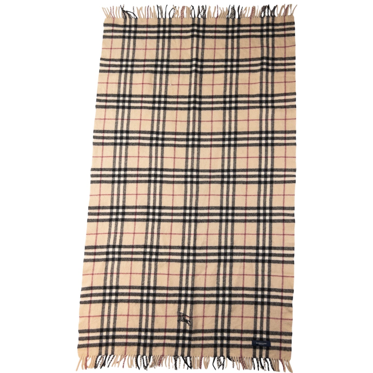 Vintage Burberry Nova Check Cashmere Tassel Throw Blanket