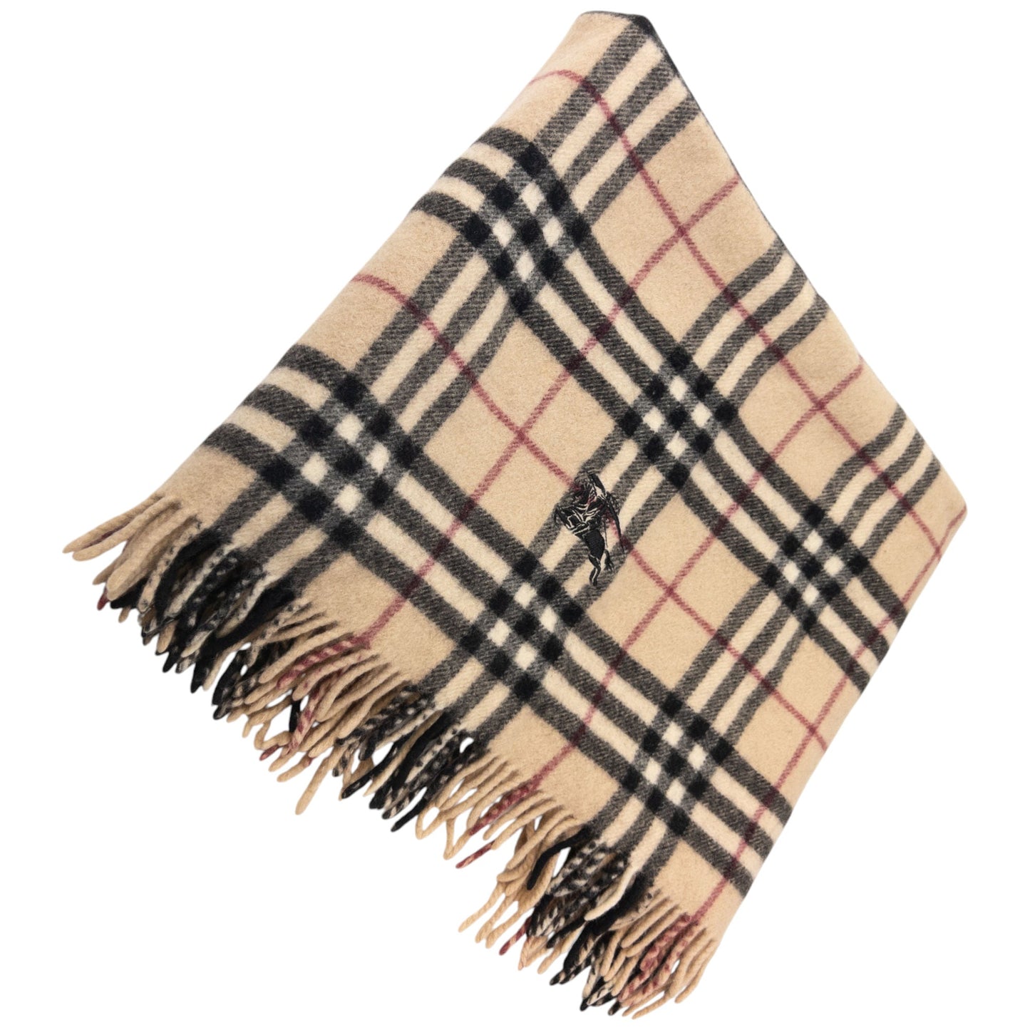 Vintage Burberry Nova Check Cashmere Tassel Throw Blanket