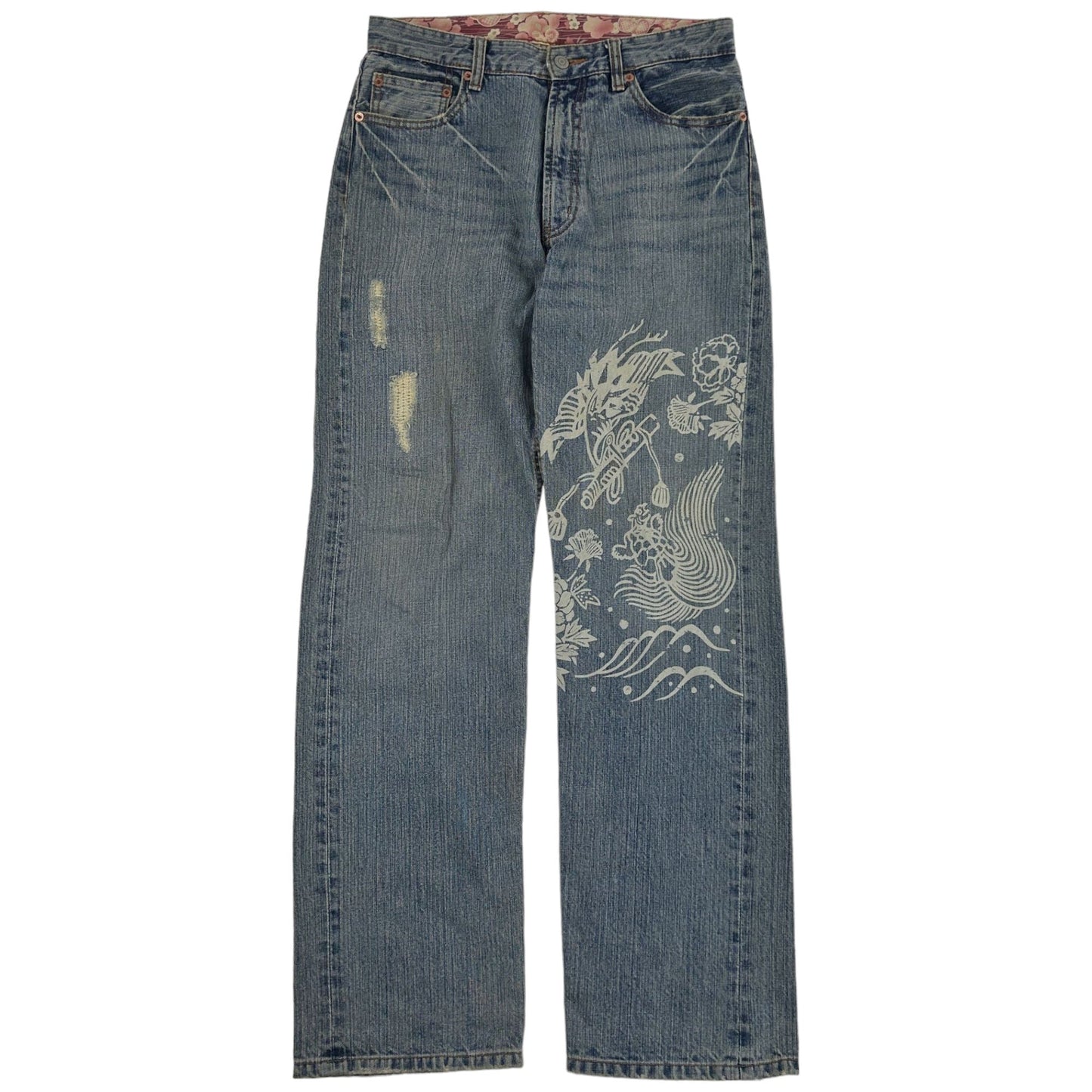 Vintage Birds And Waves Japanese Denim Jeans Size W30