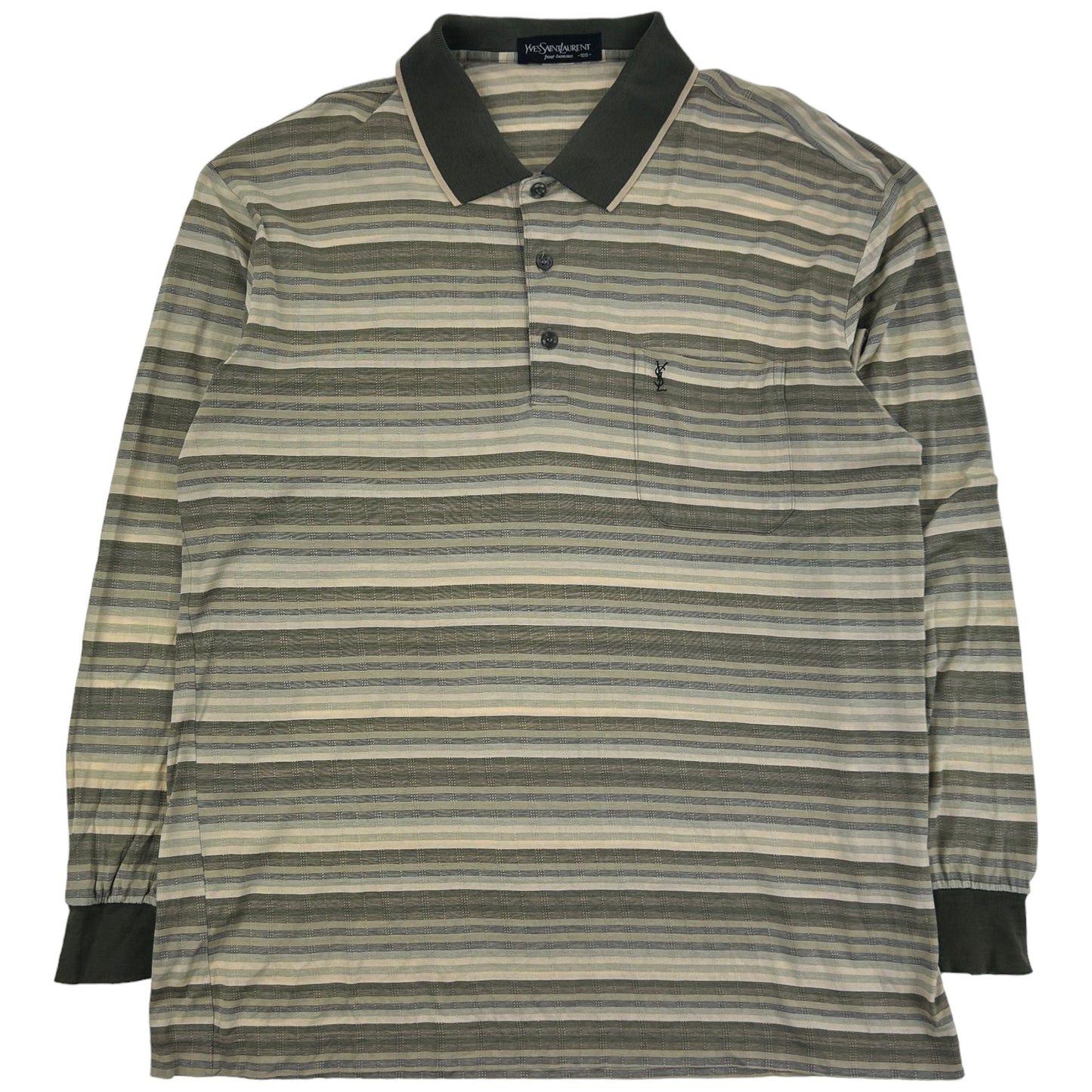 Vintage Yves Saint Laurent Striped Long Sleeve Polo Shirt Size M